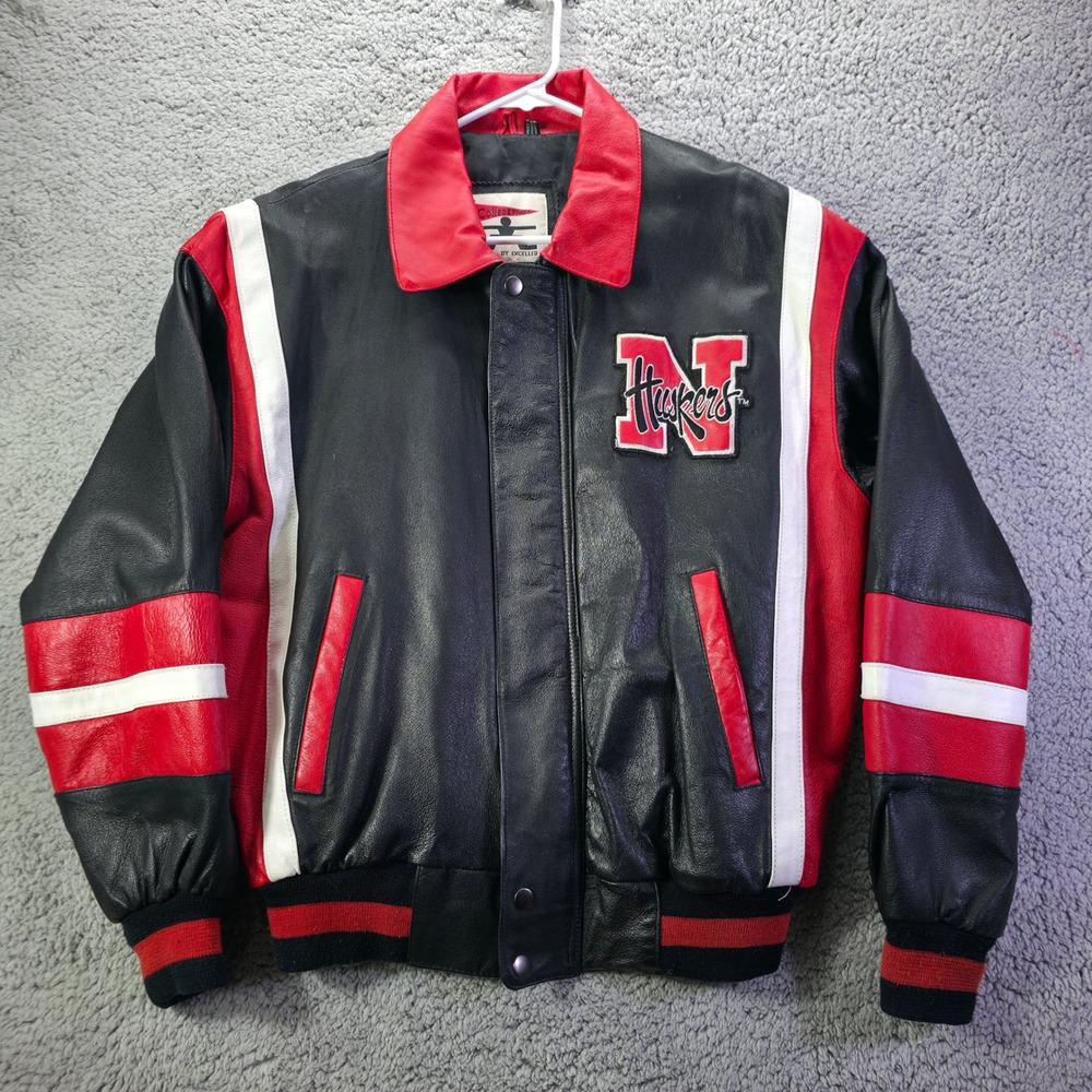 Nebraska Huskers Leather Jacket Mens Medium College Phase Excelled Black Red VTG